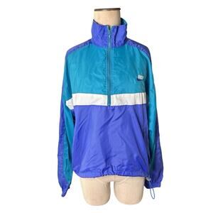 VTG Nike Windbreaker Jacket Womens Sz L Blue Teal White 1/2 Zip 80s 90s Vented